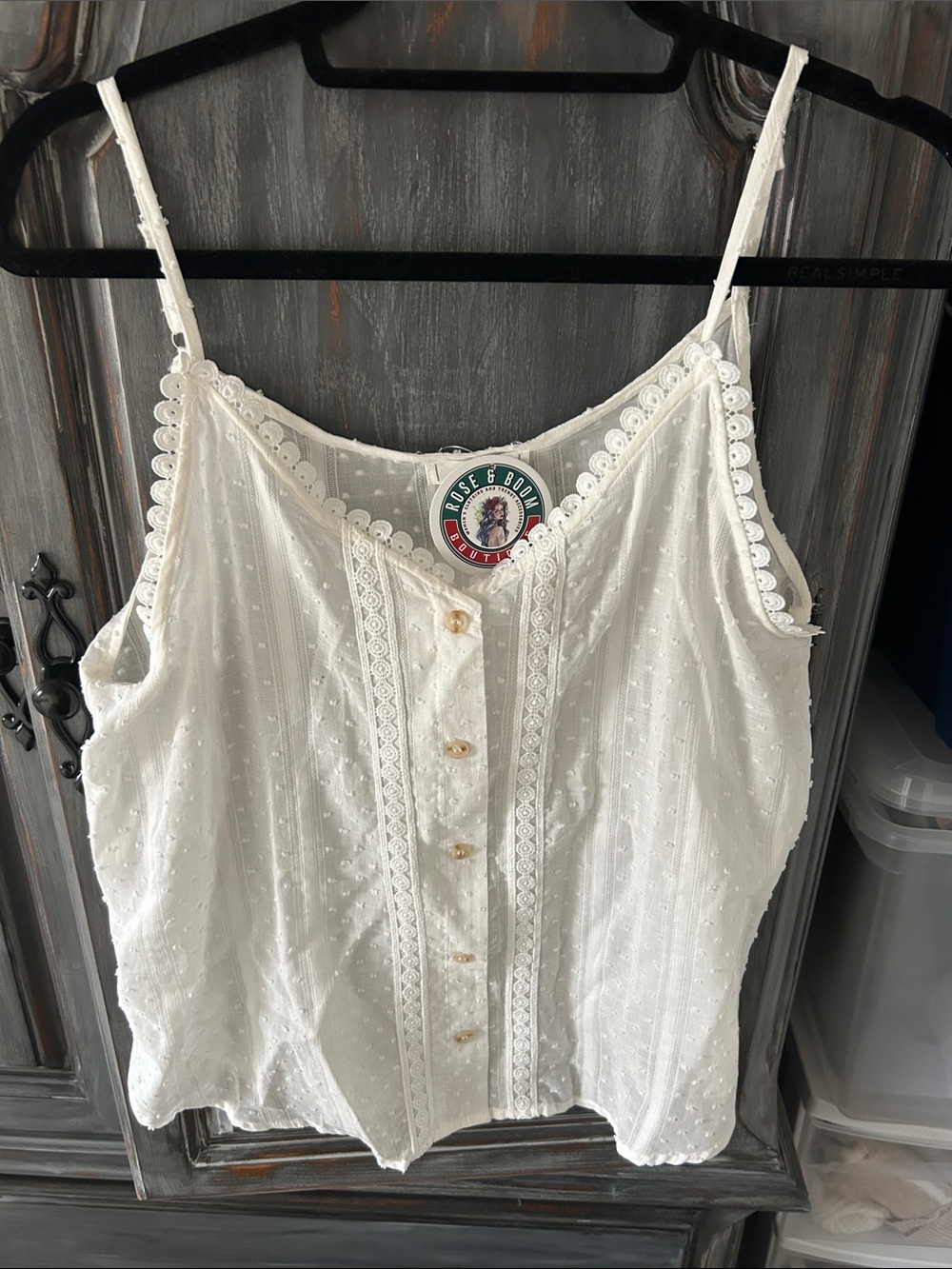 White Lace-Trim Button Front Cami Top